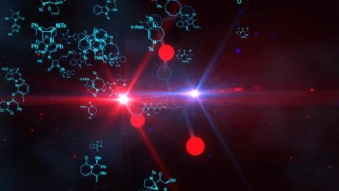 A striking 3d rendering of black and red atom and molecule structures on the  Stock Illustration