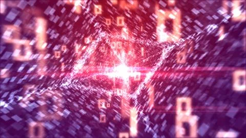 A striking 3d rendering of dashing white zeroes and ones going through a rhom Stock Illustration