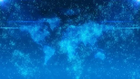 A striking 3d rendering of a digital world map from tiny bits sparkling as a  Stock-Illustration