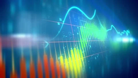 Striking 3d rendering of a multicolored business line chart taken aslant with Stock Illustration