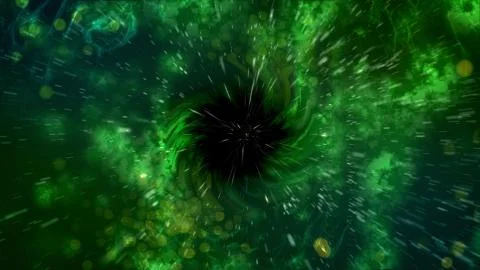 Striking 3d rendering of a spiral looking universe black hole. It has a black Stock-Illustration