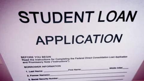 Striking 3d rendering of a student loan application put askew in the pink bac Stock Illustration