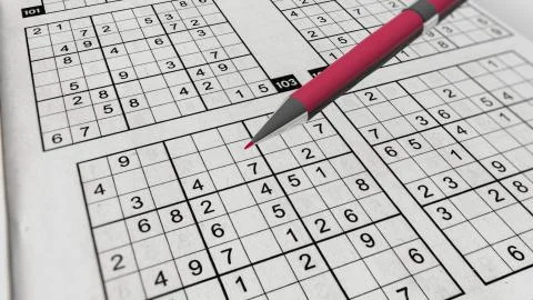 A striking 3d rendering of Sudoku mathematical grids with printed digits, col Stock Illustration