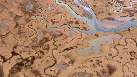 Striking abstract tidal river patterns in East Iceland landscape Stock Footage 337960473
