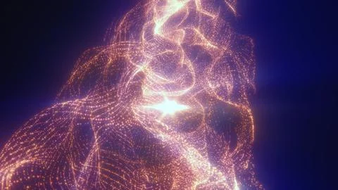 A striking abstract visual of flowing orange and red particles forming a fier Stock Illustration