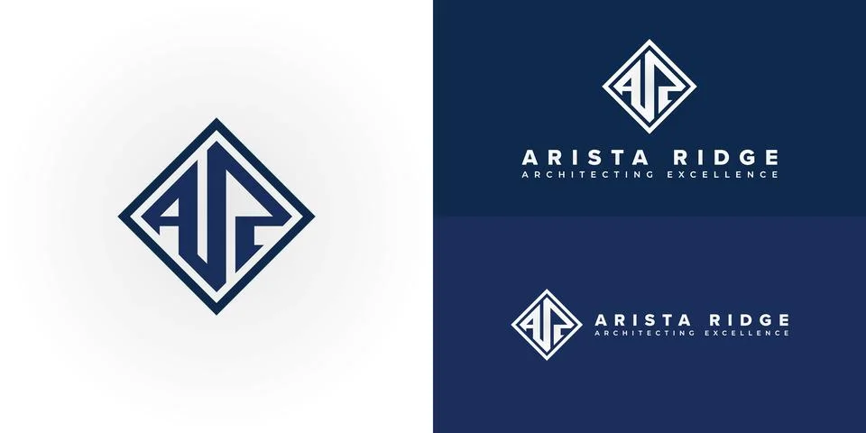 A striking blue square frame elegantly encloses the initials 'A' and 'R' logo Stock Illustration