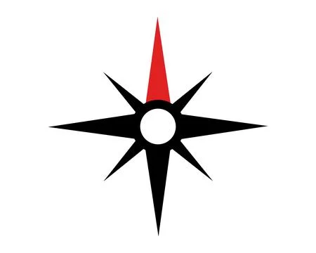 Striking compass rose design. Black silhouette with a red direction. Ideal .. Stock Illustration