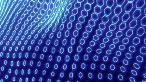 Striking cyan hexagonal grid stretching into a wave, representing futuristic  Illustrazione stock