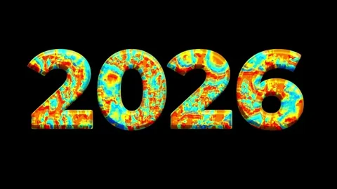 A striking digital art piece depicting the year 2026 in vibrant colors. Stock Footage 311572653