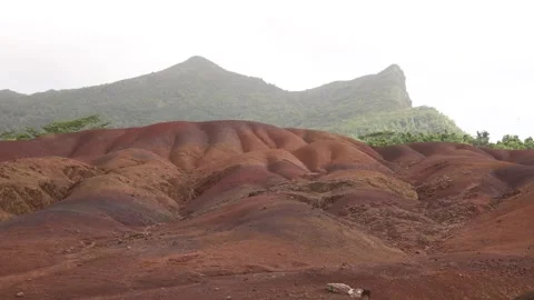Striking dunes of the iconic Chamarel Seven Coloured Earth geopark in Stock Footage 341430138