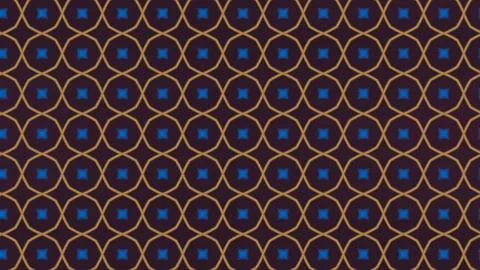 Striking geometric pattern with blue circles and gold outlines. Hexagonal grid Stock Illustration