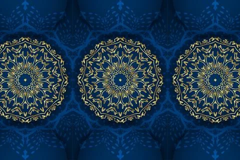 A striking golden oriental pattern displayed on a vibrant blue background Illustrazione stock