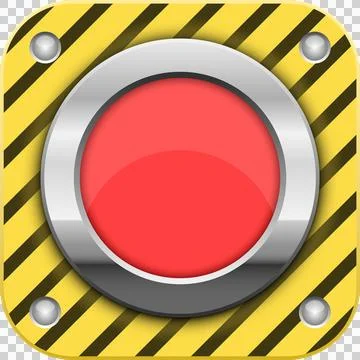 A striking red button surrounded by a striped, yellow and black caution bor.. 스톡 일러스트