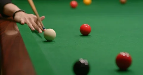 Striking snooker ball on table Stock Footage 122611466