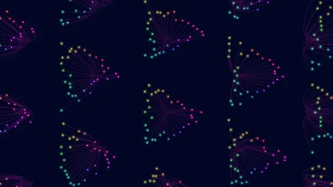 Striking symmetrical star-like pattern colorful dots connected by lines on dark Stock Footage 292950072