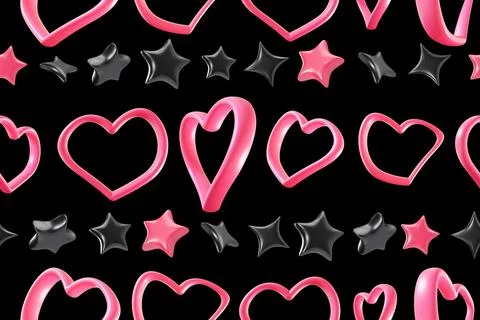 Striking Valentine-themed pattern featuring cute 3D pink hearts and stars, .. Fotos de archivo