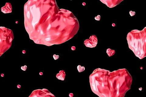 Striking Valentine-themed pattern featuring glossy 3D pink hearts of varyin.. Fotos de archivo
