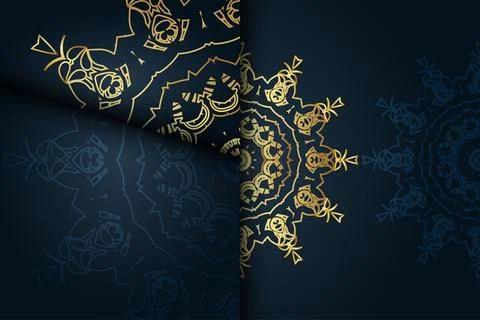 Striking Visual Contrast with Blue and Gold Circular Design on Dark Blue Illustrazione stock