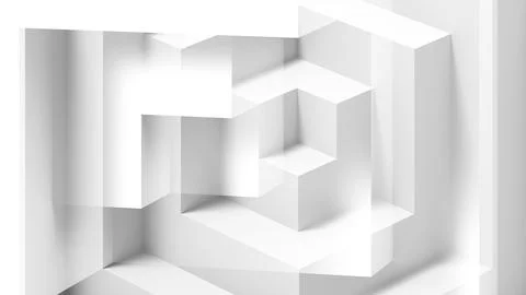 A striking white abstract composition featuring layered cubes and sharp sha.. 库存插图