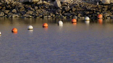 STRING OF AQUEDUCT WARNING BOUYS .  4K. FULL FRAME. NO PEOPLE. Video stock 271303613