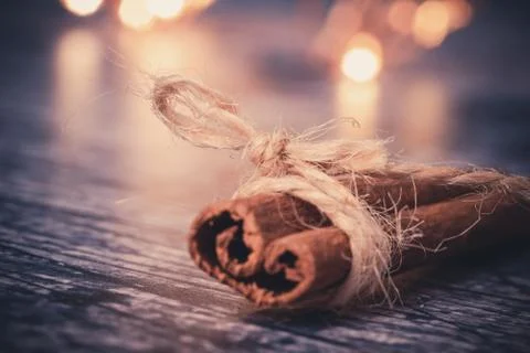 String around a cinnamon stick Stock Photos
