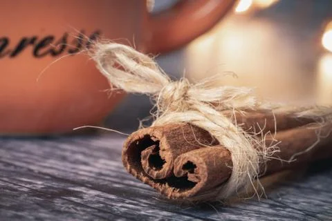 String around a cinnamon stick Stock Photos