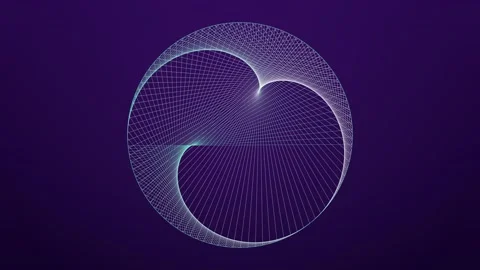String art cardioid lines morphing geometrically in teal and white on purple Stock Footage 348620978