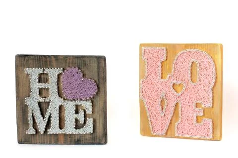 String Art. Handmade board Stock Photos