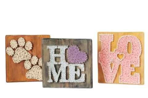 String Art. Handmade board Stock Photos