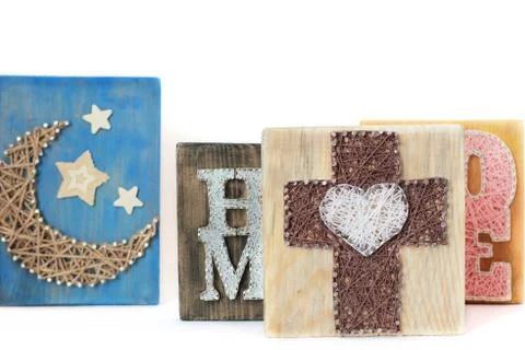 String Art. Handmade board Stock Photos