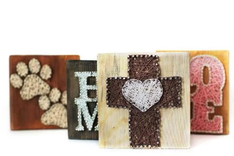 String Art. Handmade board Stock Photos