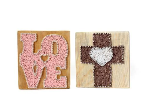 String Art. Handmade board Stock Photos