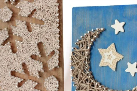 String Art. Handmade board Stock Photos
