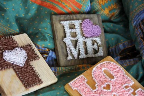 String Art. Handmade board Stock Photos