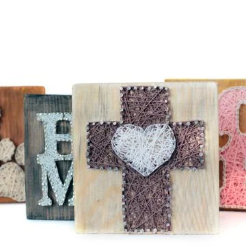 String Art. Handmade board Stock Photos