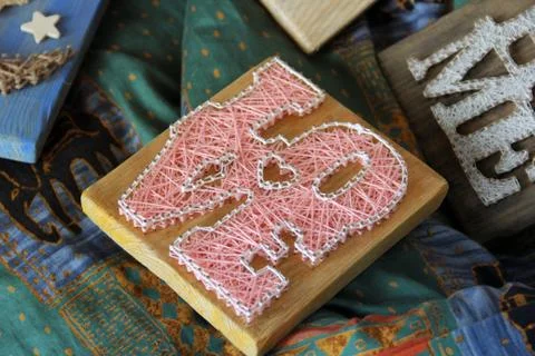 String Art. Handmade board Stock Photos