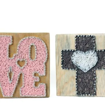 String Art. Handmade board 스톡 사진