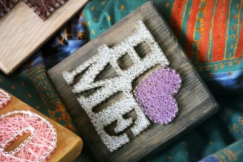 String Art. Handmade board Stock Photos