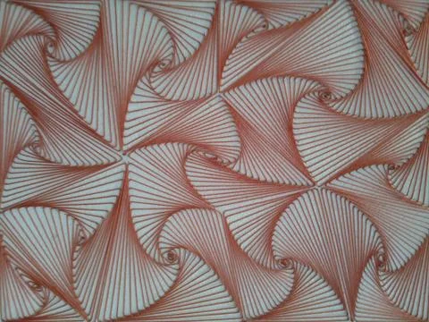 String art made of thick red string and needles in white background Stock Photos
