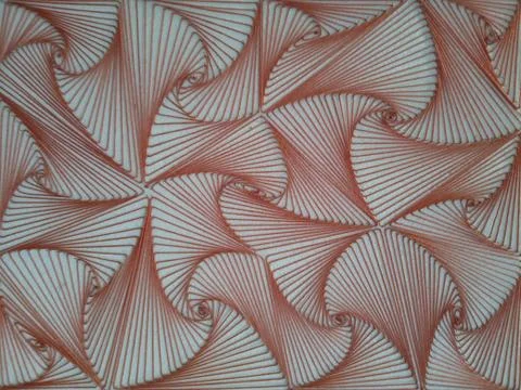 String art made of thick red string and needles in white background Stock Photos