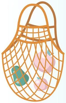 String bag with vegetables and fruits. Eco-friendly container for carrying items Stockillustratie