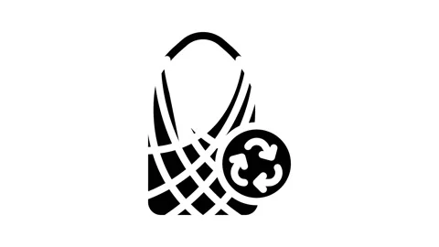 String bag zero waste glyph icon animation Video stock 166520217