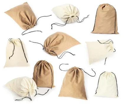 String bags in different colors isolated on white, set Stock Photos