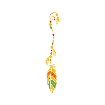 String With The Beads And Feather On The End, Native Indian Culture Inspired Illustrazione stock