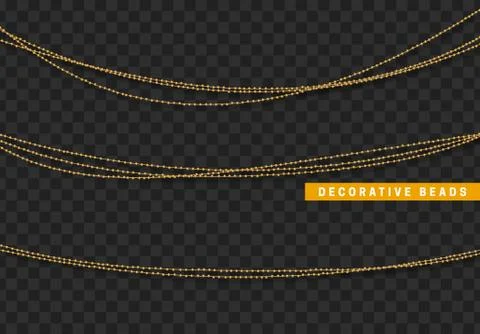 String beads realistic isolated. Decorative design element golden bead Illustrazione stock