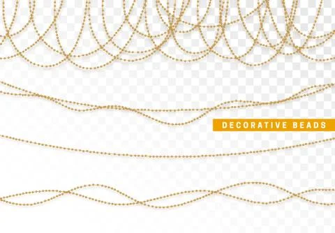 String beads realistic isolated. Decorative design element golden bead Illustrazione stock