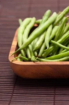 String Beans on Bamboo Place Mat Stock Photos