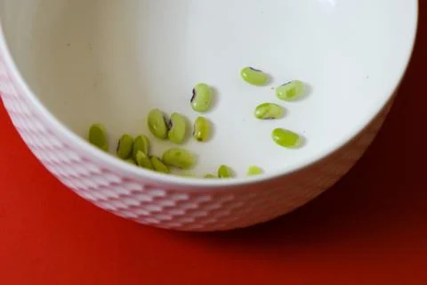 String beans seeds closeup on isolated red background Stock Photos