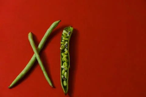 String beans seeds closeup on isolated red background Stock Photos