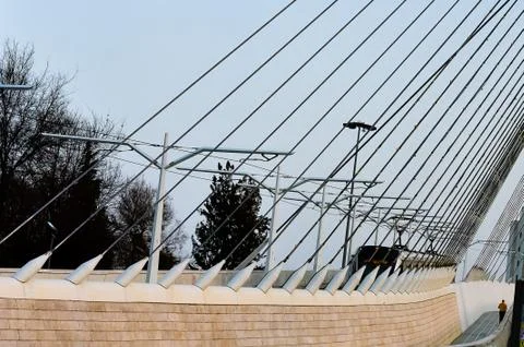 String bridge in Jerusalem Jerusalem bridge tram Stock Photos